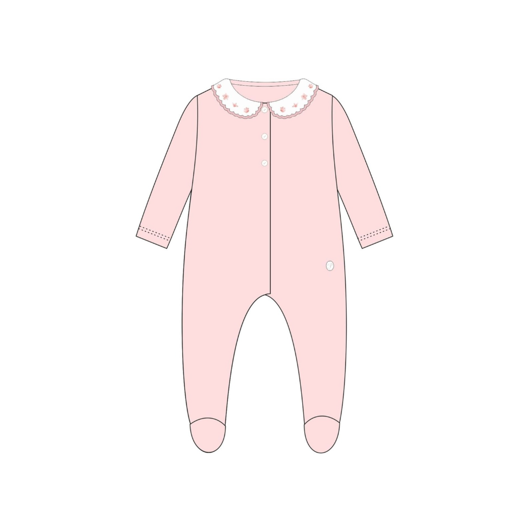 Patachou Girls Dusky Pink Velour Floral Hearts Embroidered Babygrow