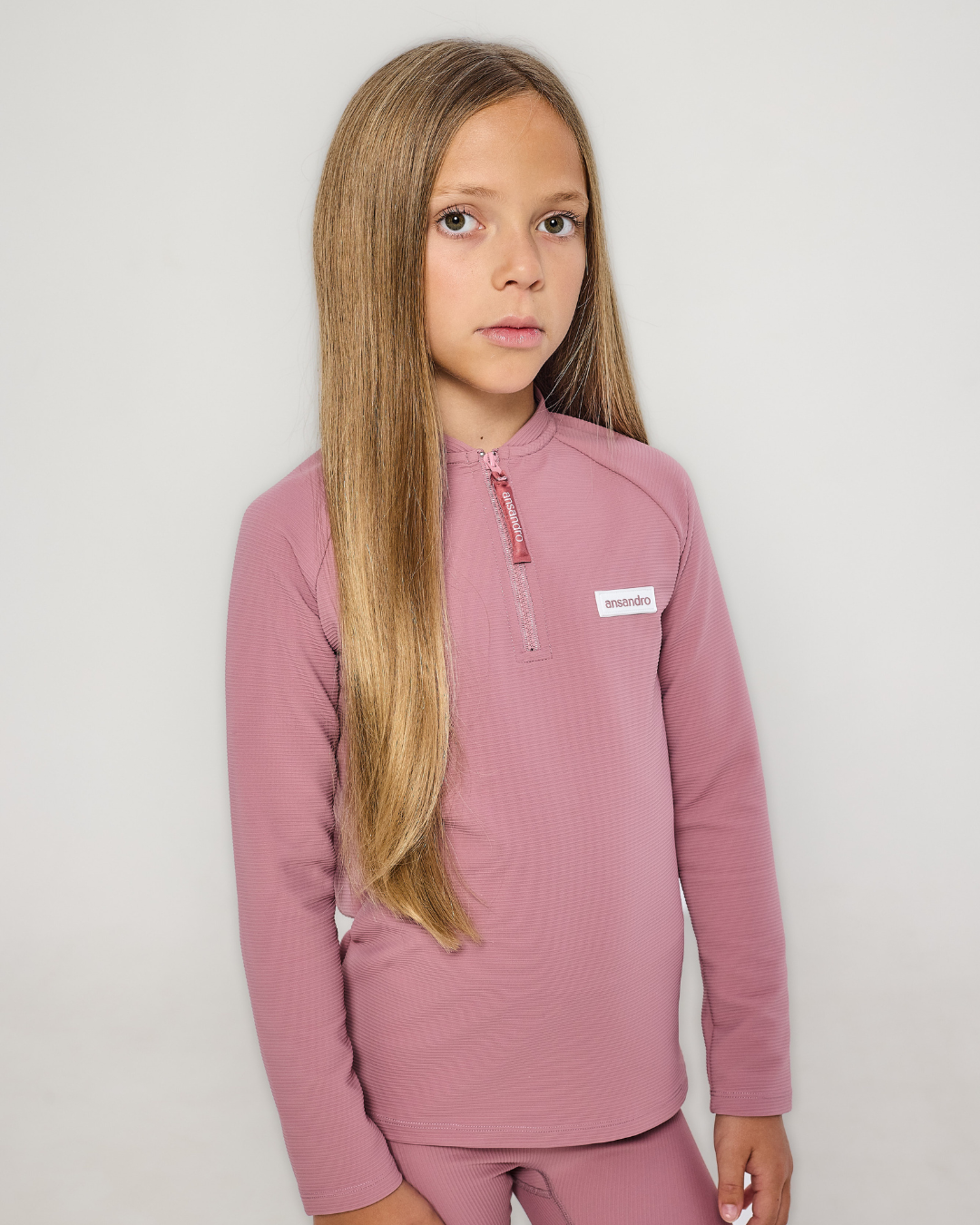 AW25 Ansandro Winter Rose Pink Ribbed Long Sleeve Leggings Set