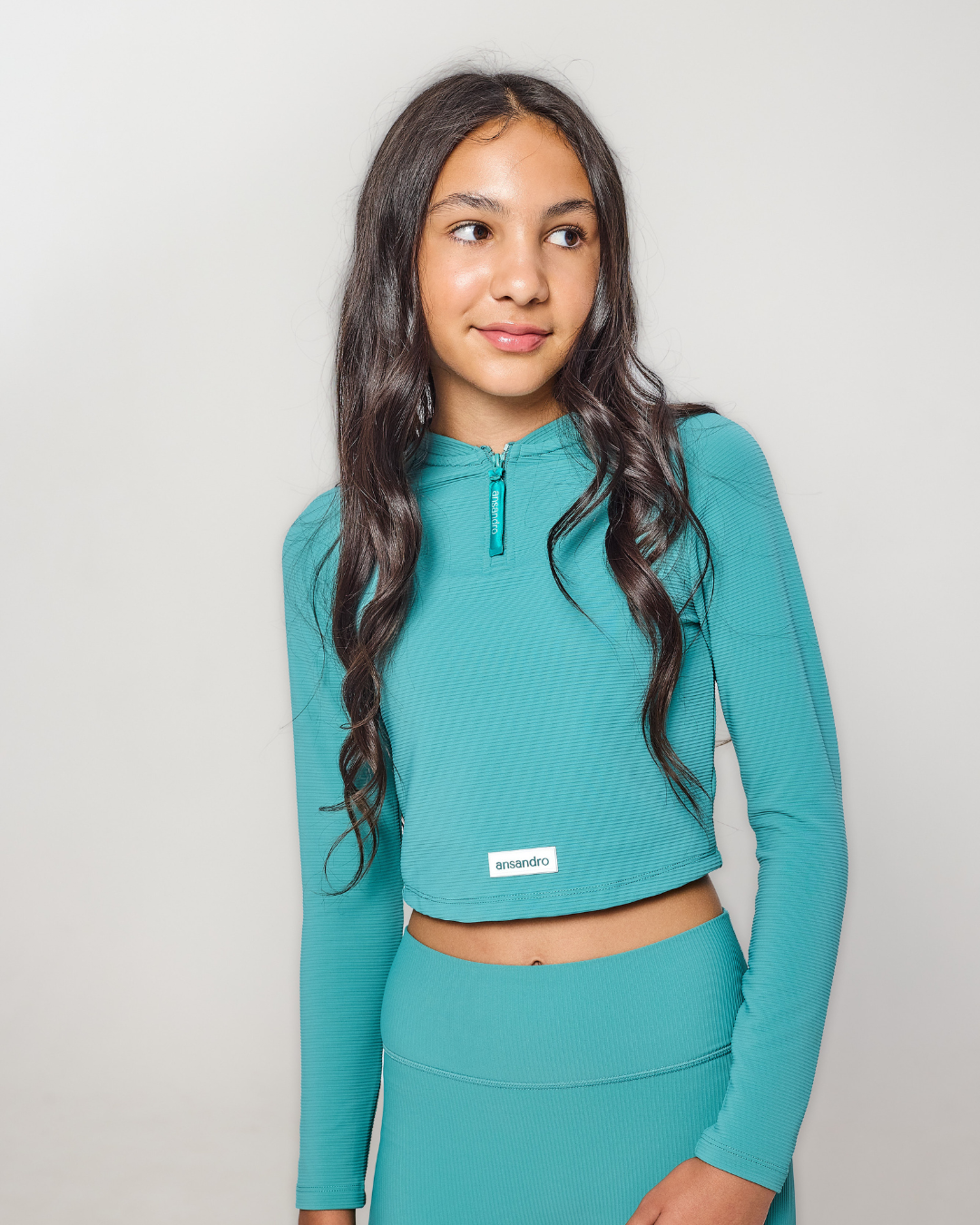 AW25 Ansandro Midnight Teal Ribbed Long Sleeve Leggings Set