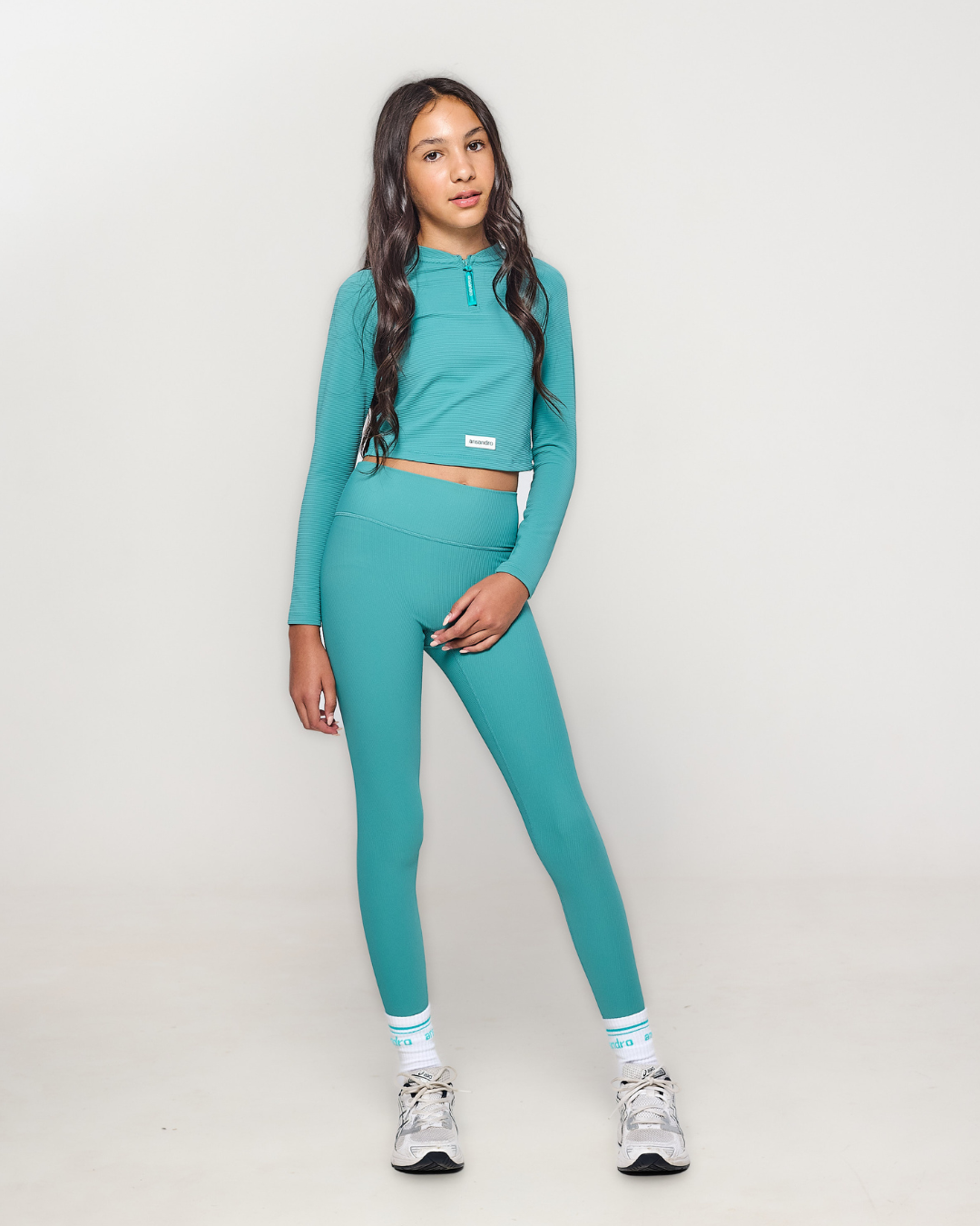 AW25 Ansandro Midnight Teal Ribbed Long Sleeve Leggings Set