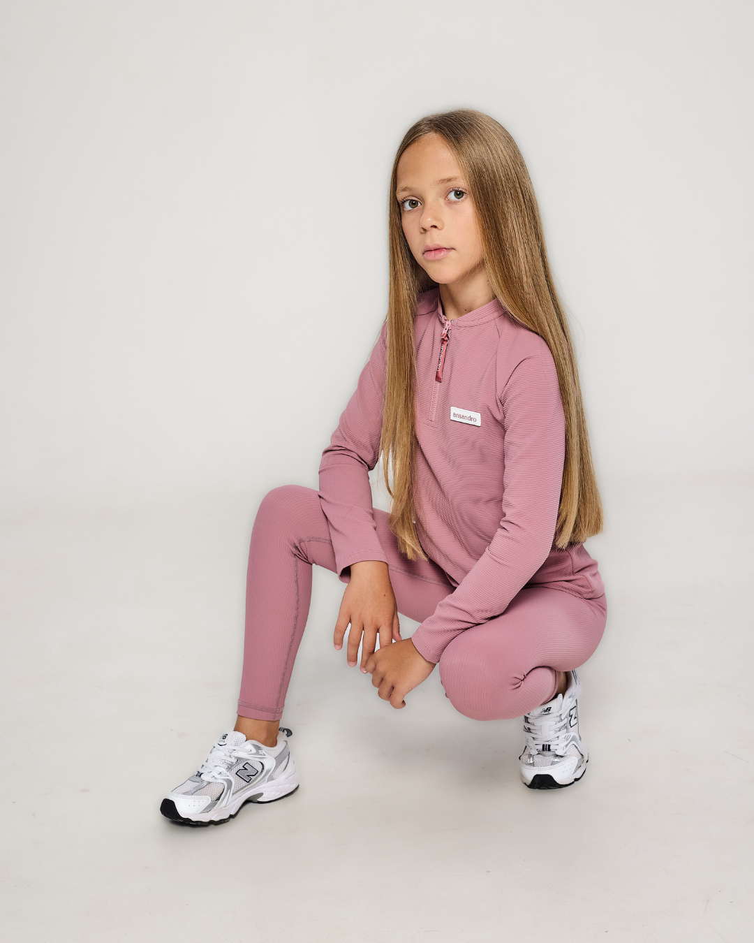 AW25 Ansandro Winter Rose Pink Ribbed Long Sleeve Leggings Set