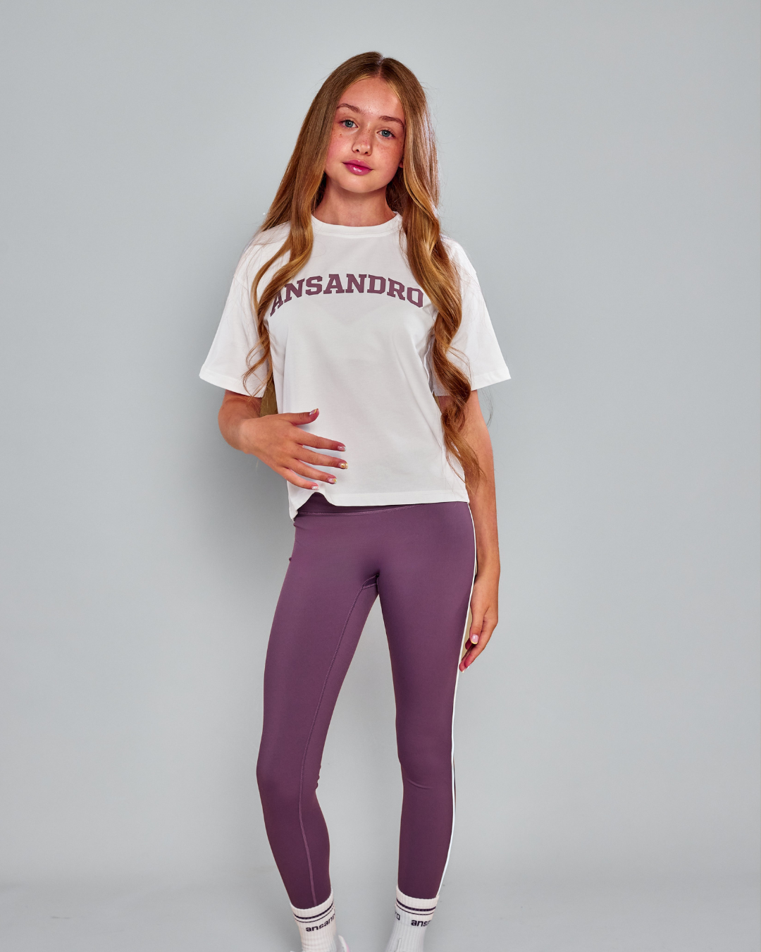 Ansandro Girls White & Plum Branded Tee