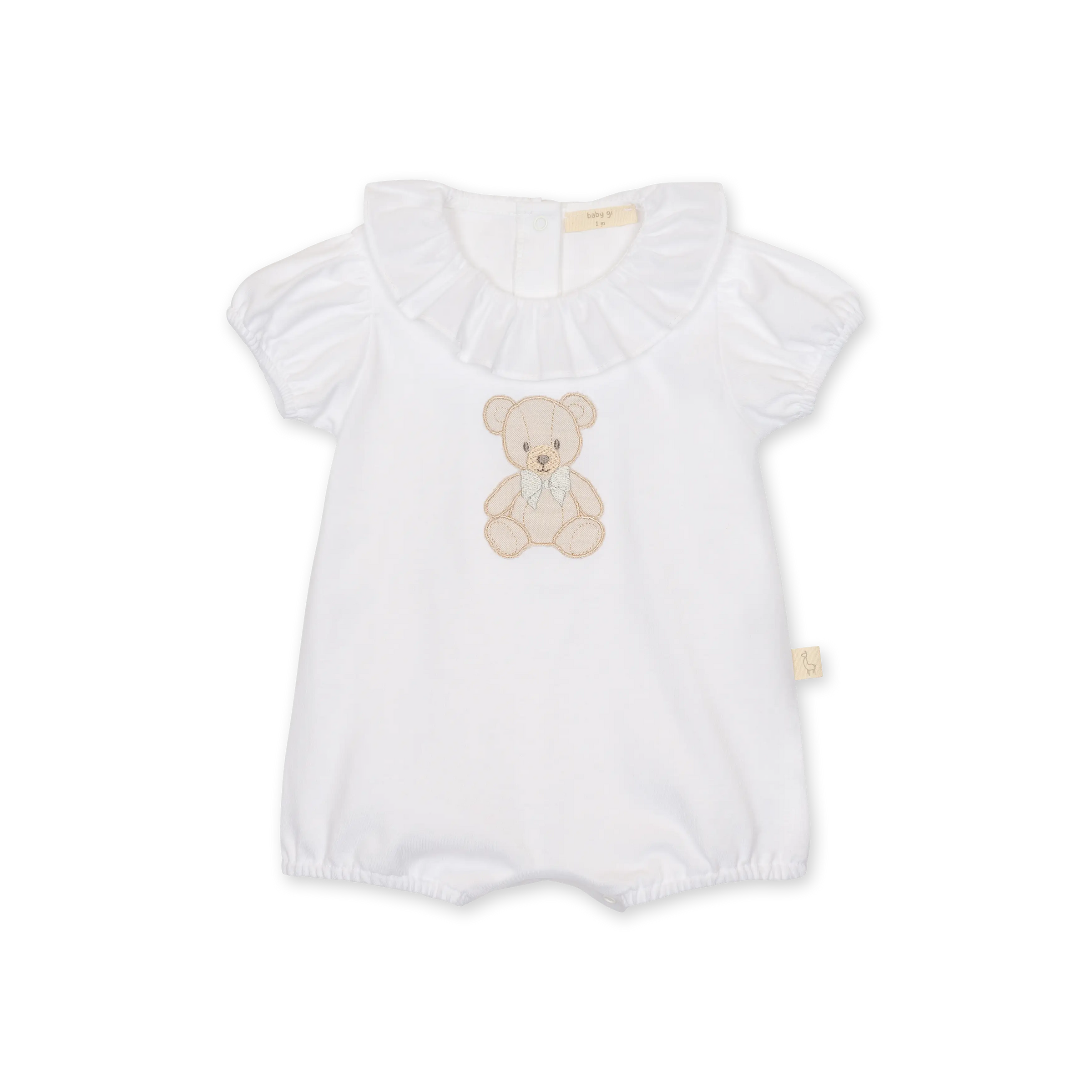 Baby Gi White Cotton Teddy & Me Frill Romper