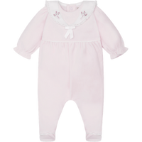 AW25 Emile Et Rose KATIE Pink & White Floral Bow Velour Babygrow