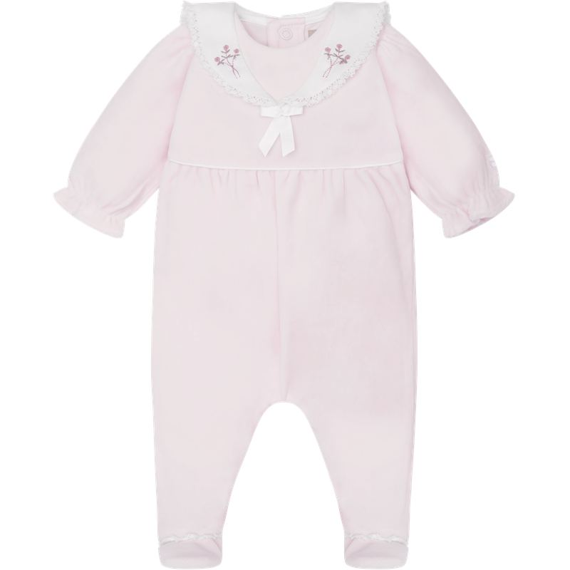 AW25 Emile Et Rose KATIE Pink & White Floral Bow Velour Babygrow