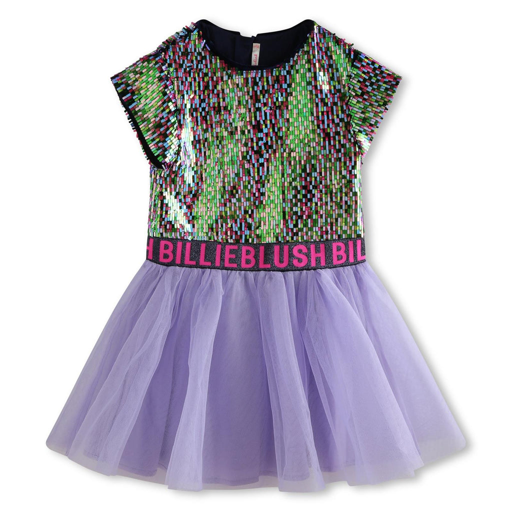 AW23 Billieblush Green & Purple Sequin Logo Tutu Dress