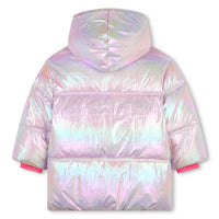 Billieblush Pink Sequin Logo Metallic Hooded Puffer Jacket