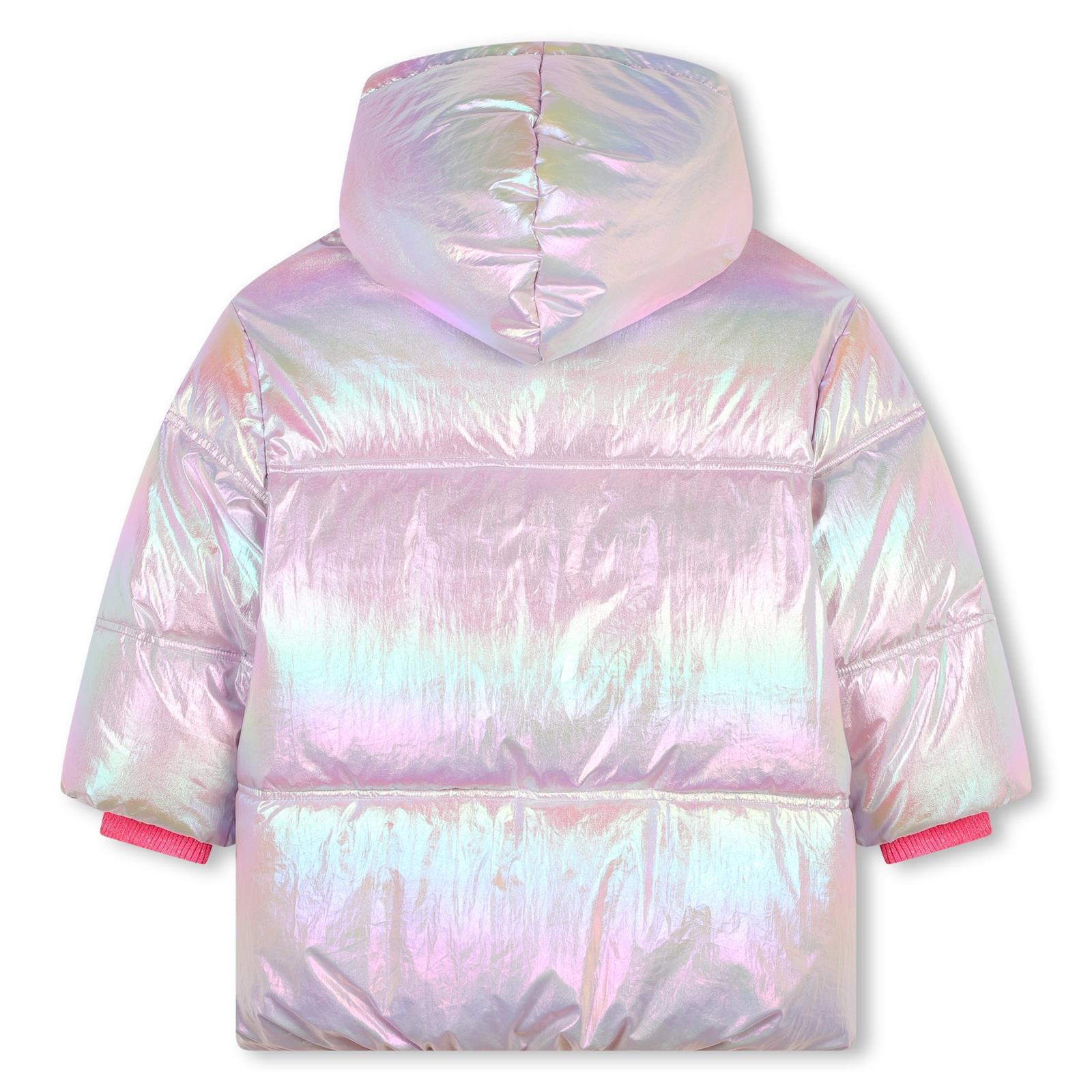 Billieblush Pink Sequin Logo Metallic Hooded Puffer Jacket