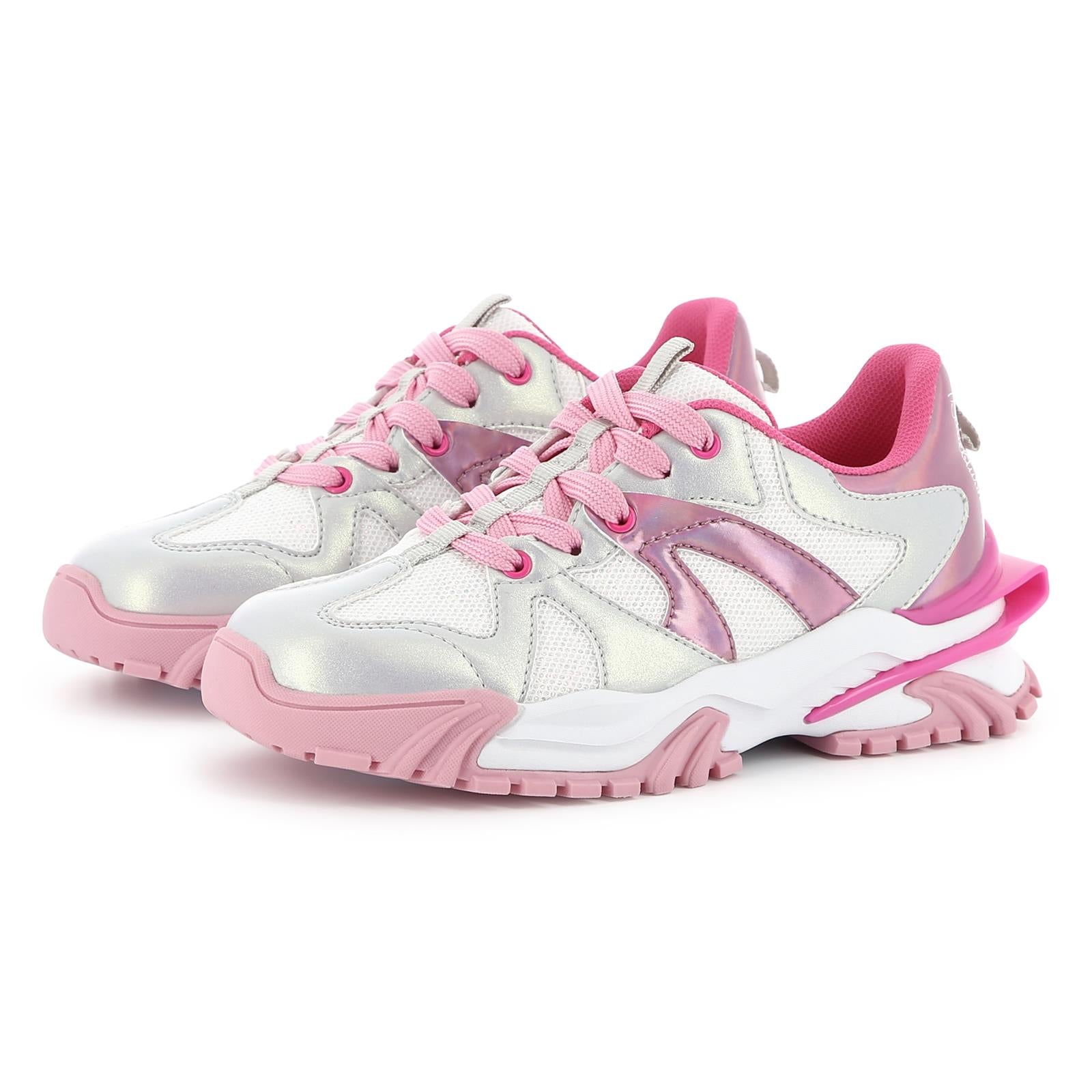 SS25 Billieblush Pink White & Silver Holographic Logo Trainers