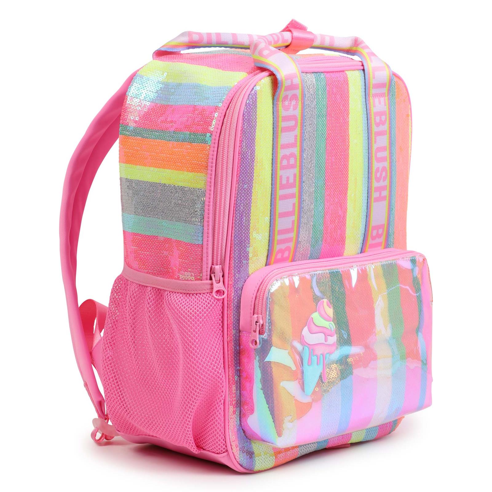 SS25 Billieblush Multicoloured Striped Sequin Logo Backpack