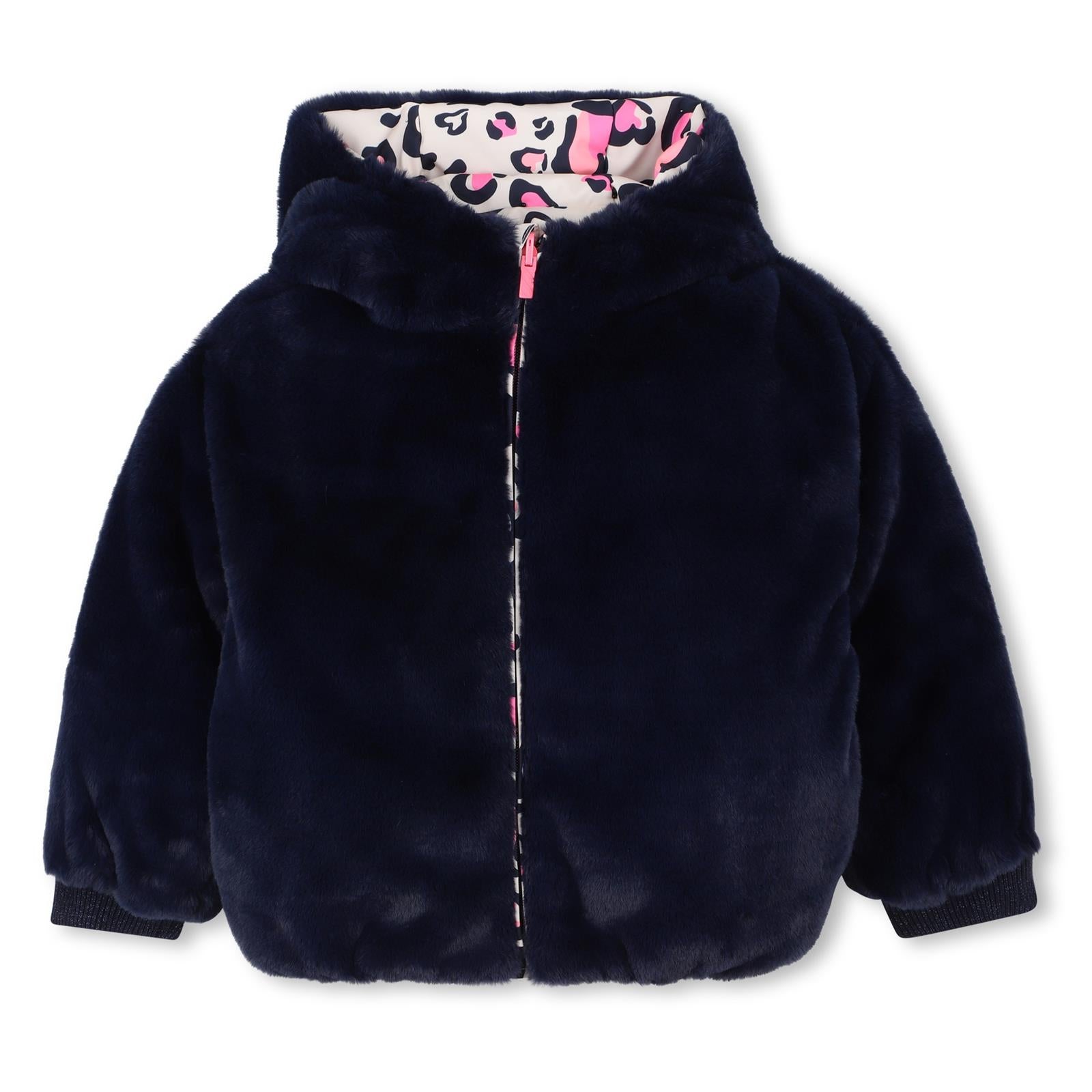 PREORDER AW25 Billieblush Pink & Navy Leopard Print Faux Fur Reversible Coat