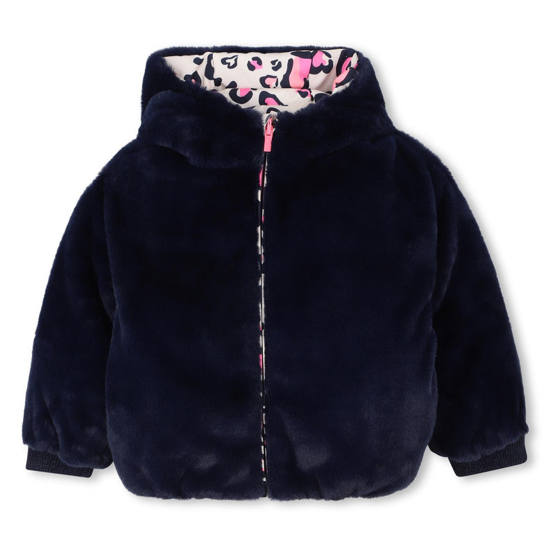 PREORDER AW25 Billieblush Pink & Navy Leopard Print Faux Fur Reversible Coat