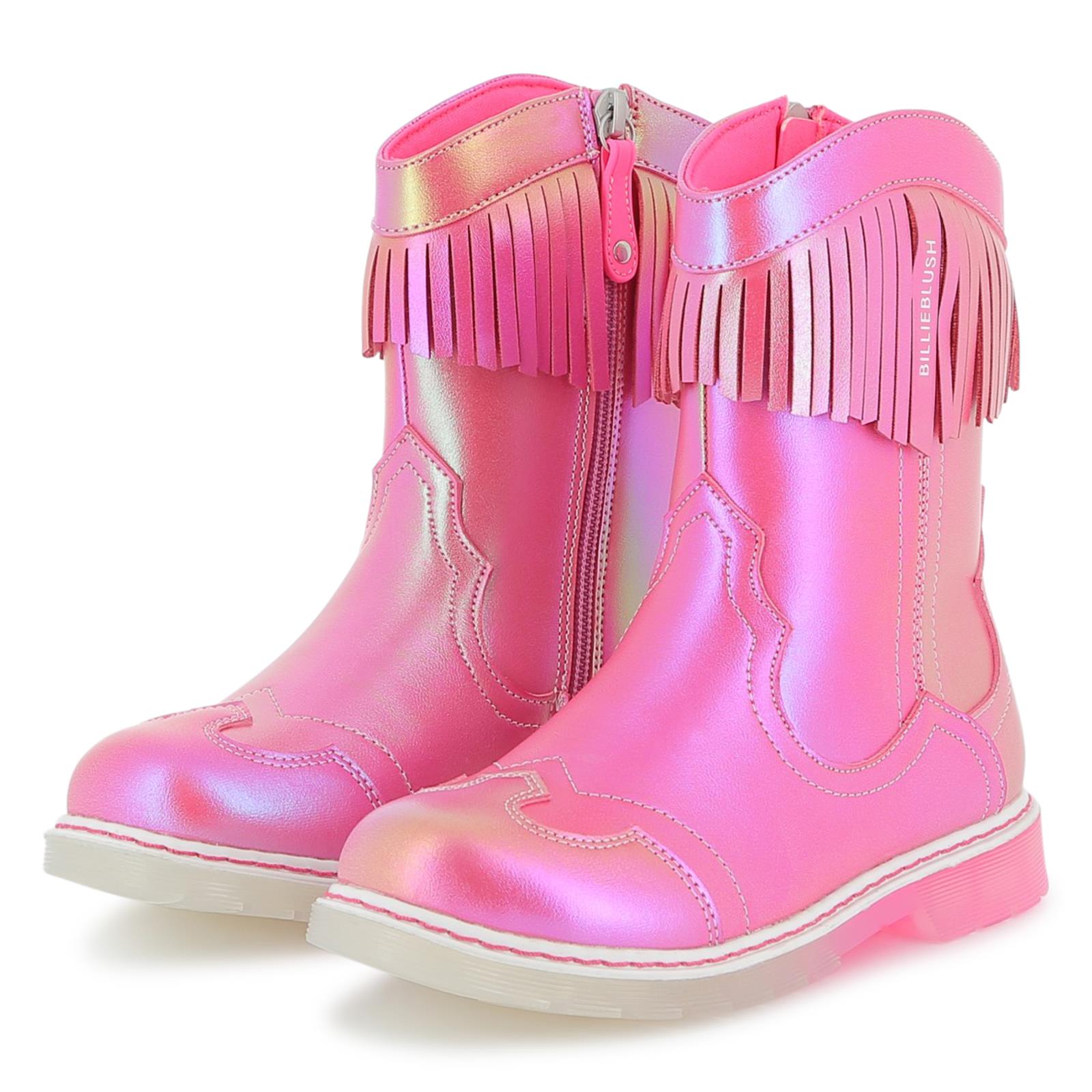 AW25 Billieblush Pink Star Fringe Logo Cowboy Boots