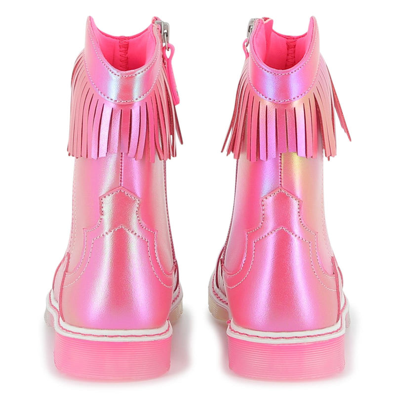AW25 Billieblush Pink Star Fringe Logo Cowboy Boots