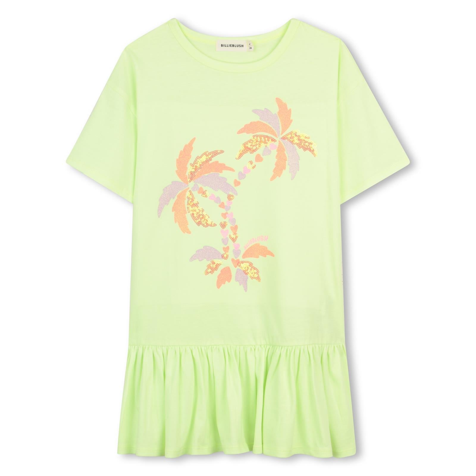 SS26 Billieblush Yellow Sequin Palm Trees Dress