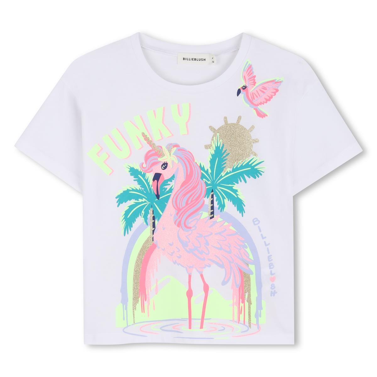 SS26 Billieblush White Multicoloured 'Funky' Flamingo T-Shirt