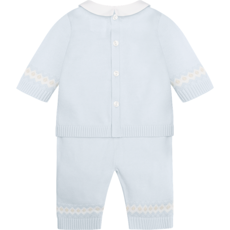 AW25 Emile Et Rose KIPLING Blue & White Knitted Teddy Bear Trousers Set With Hat