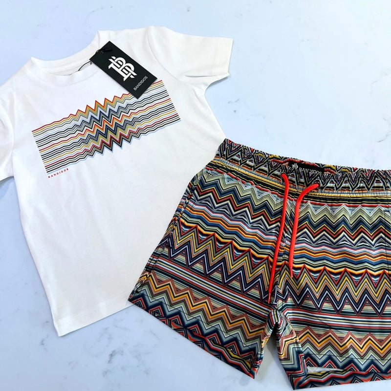 SS25 Moda Bandidos White Multicoloured Zig Zag T-Shirt & Swim Shorts Set