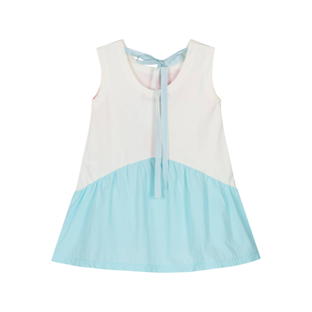 SS25 Agatha Ruiz De La Prada Junior White & Blue Multicoloured Logo Bow Dress