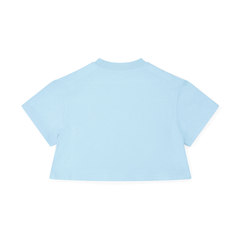 SS25 Bonini SHINE Blue Multicoloured Swirl Logo Crop T-Shirt