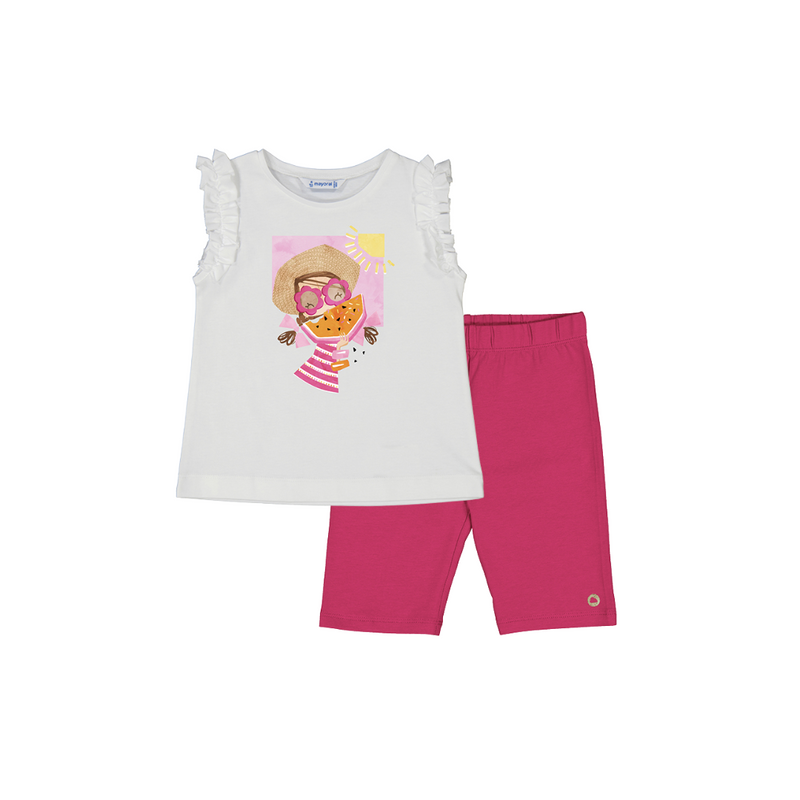 SS25 Mayoral White & Pink Watermelon Girl Cycling Shorts Set