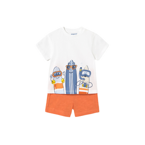 SS25 Mayoral White & Orange Surfboards Shorts Set
