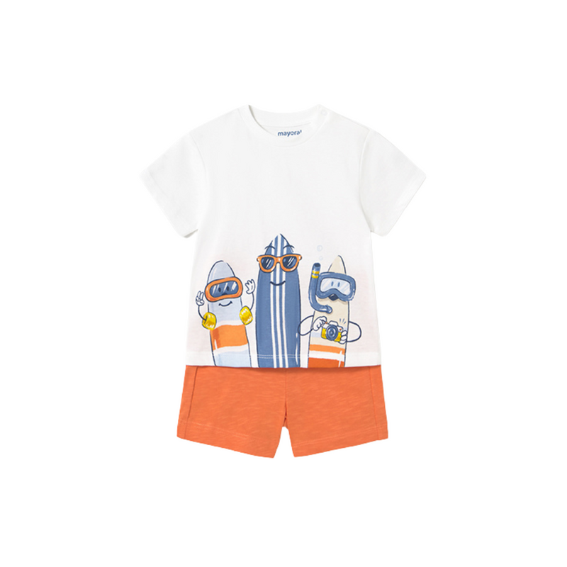 SS25 Mayoral White & Orange Surfboards Shorts Set