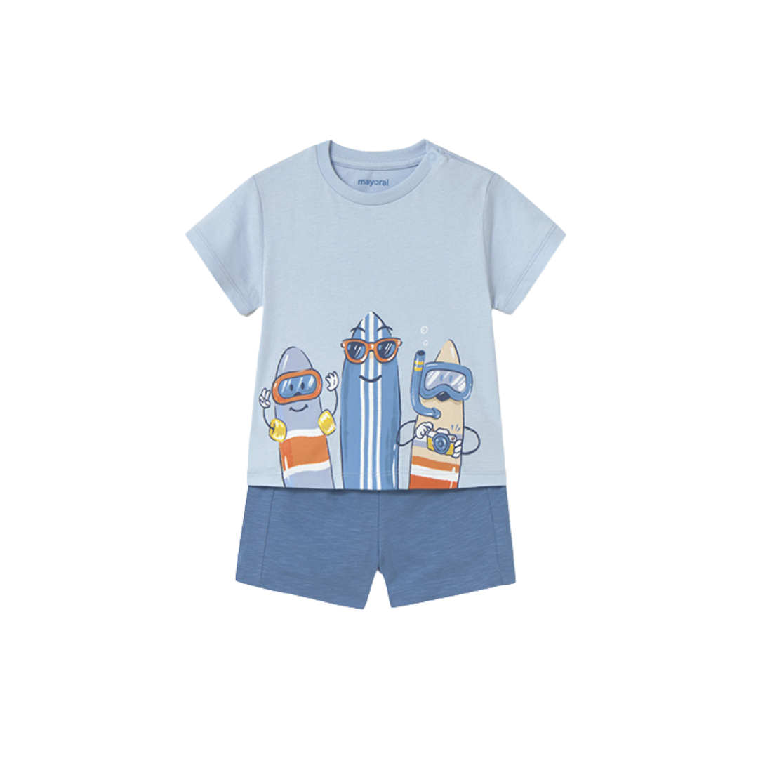 SS25 Mayoral Blue Surfboards Shorts Set