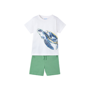 SS25 Mayoral White & Green Turtle Shorts Set