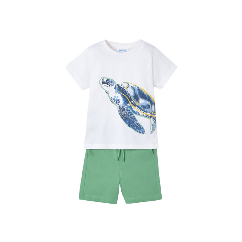 SS25 Mayoral White & Green Turtle Shorts Set