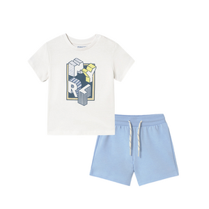SS25 Mayoral Blue White & Yellow Logo Shorts Set