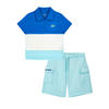 SS25 Mitch & Son Junior HUGH & HAMISH Blue Turquoise & White Stripe Polo & Shorts Set