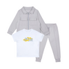 SS25 Mitch & Son GRANT & GLENN Grey White & Yellow Doodle Three Piece Overshirt Tracksuit Set
