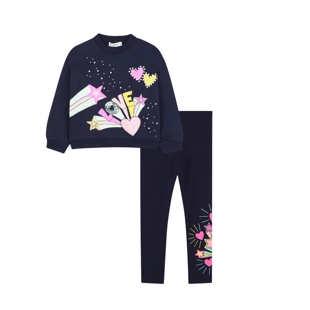 PREORDER AW25 Billieblush Navy Blue 'Love' Sweatshirt & Leggings Set