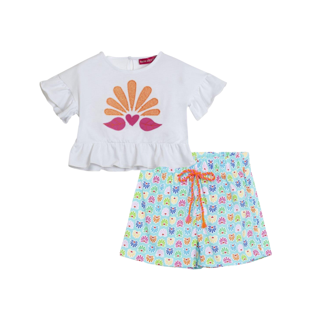 SS26 Agatha Ruiz De La Prada JNR White & Blue Multicoloured Heart Shorts Set