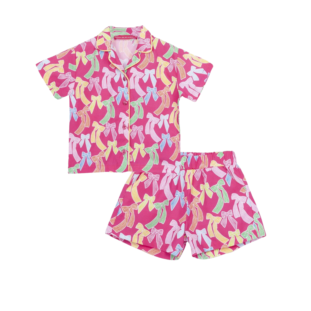 SS26 Agatha Ruiz De La Prada JNR Pink Multicoloured Bows Collar Shorts Set