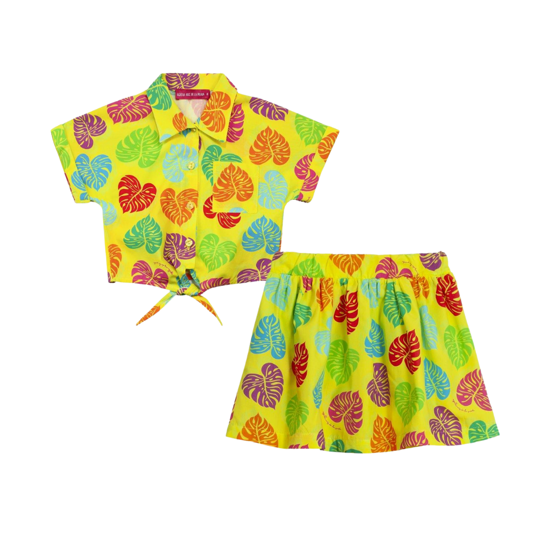 SS26 Agatha Ruiz De La Prada JNR Multicoloured Leaf Logo Collar Skirt Set
