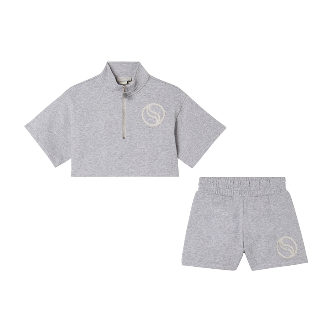 SS26 Stella McCartney Grey Zip Crop Shorts Set