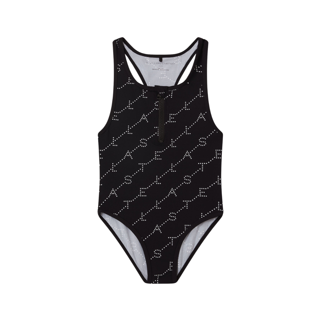 SS26 Stella McCartney Black & White Logo Print Swimsuit