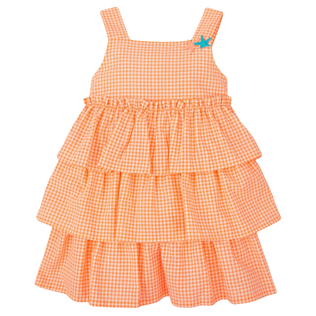 SS26 Tutto Piccolo Orange & White Checked Frill Dress