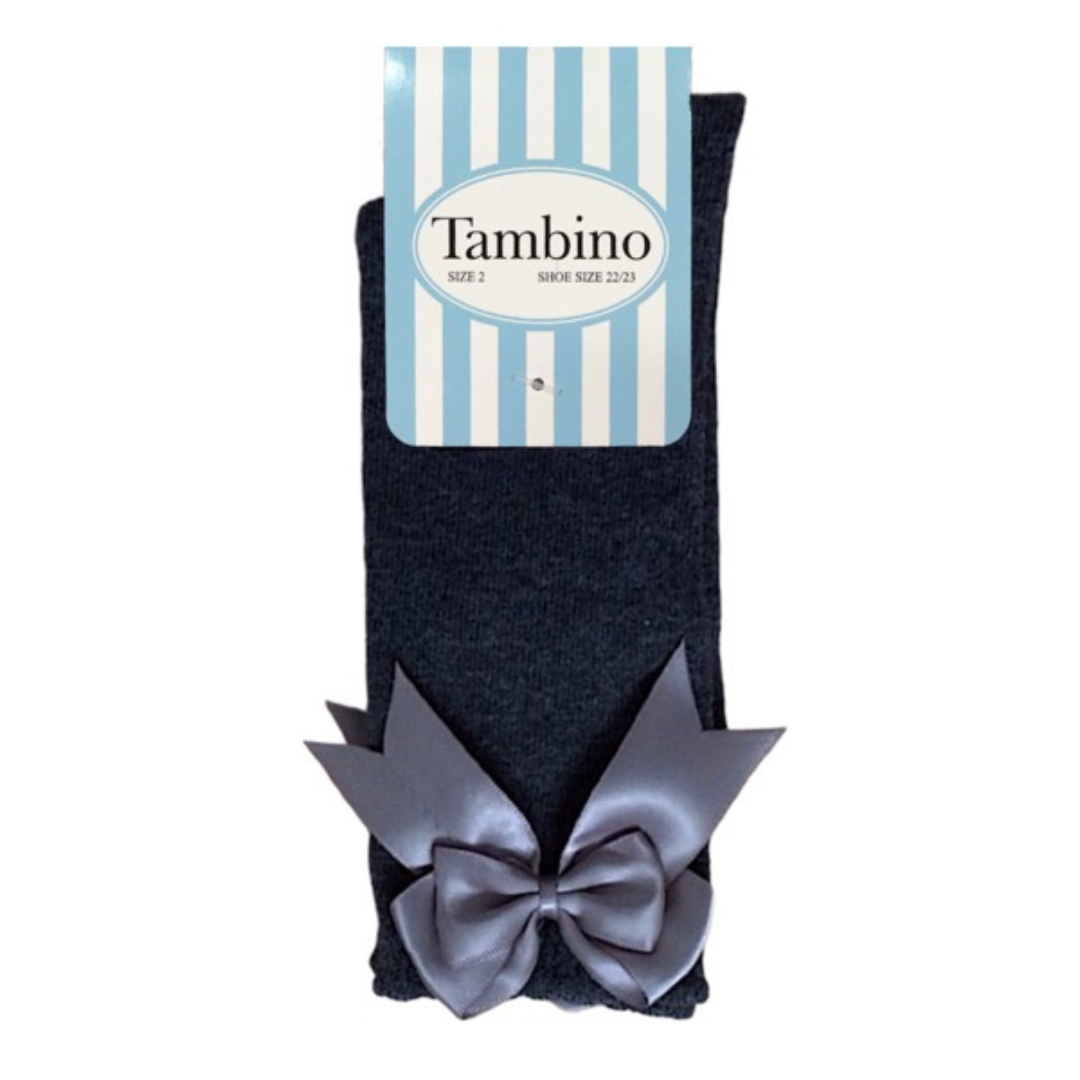 Tambino Grey Knee High Bow Socks