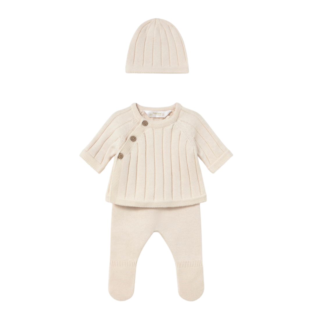 Mayoral Unisex Beige Two Piece Set With Hat