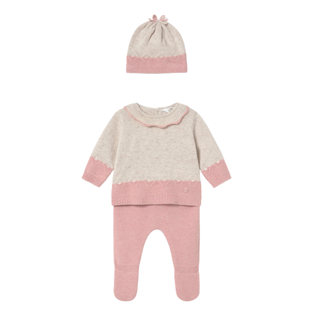 Mayoral Girls Pink & Beige Two Piece Set With Hat