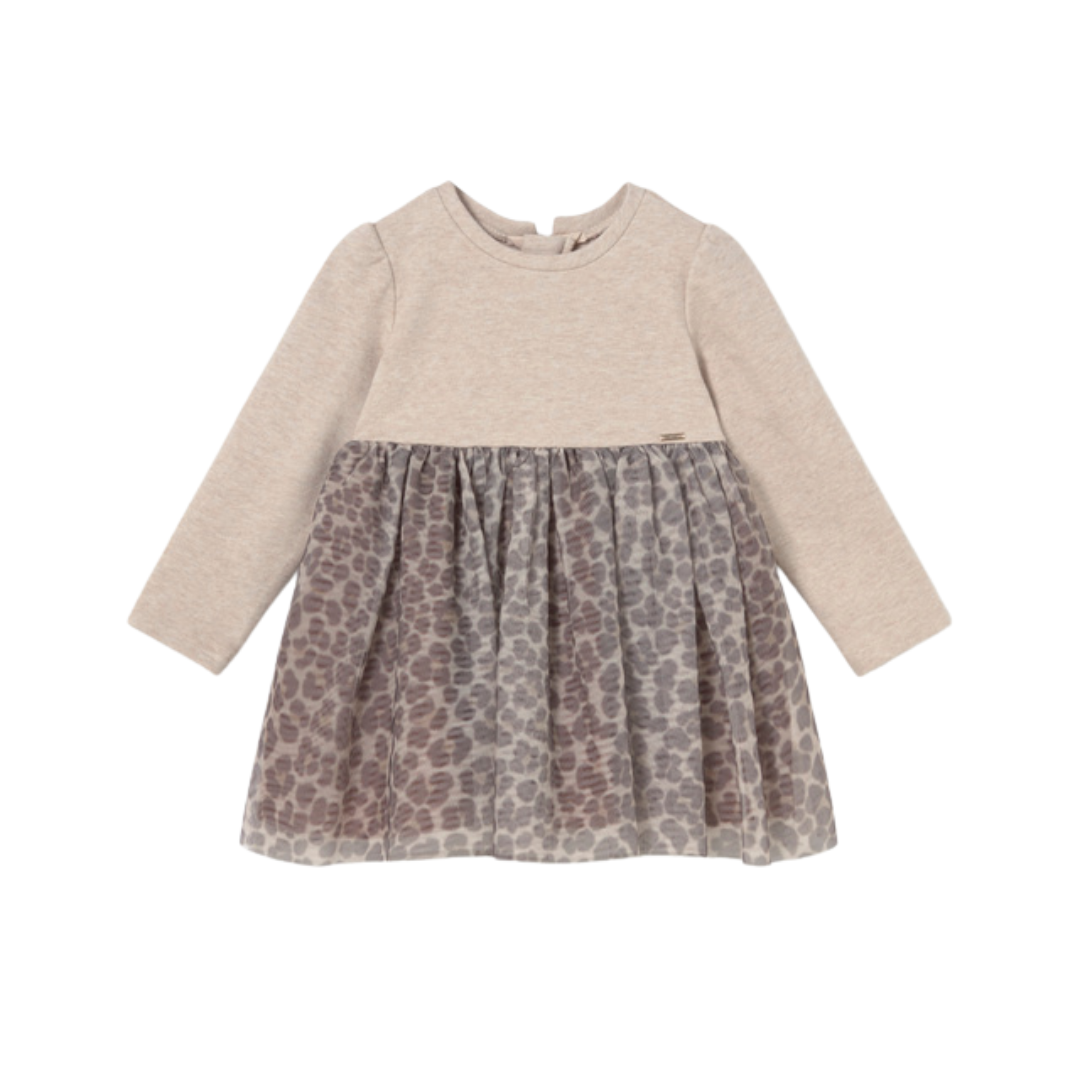 Mayoral Girls Beige Leopard Print Dress