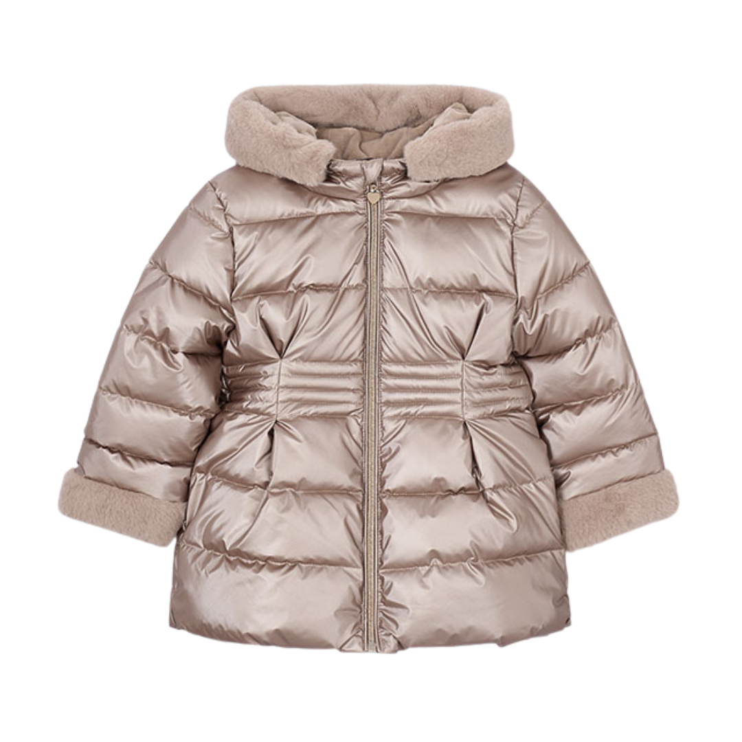 Mayoral Girls Brown Faux Fur Metallic Coat