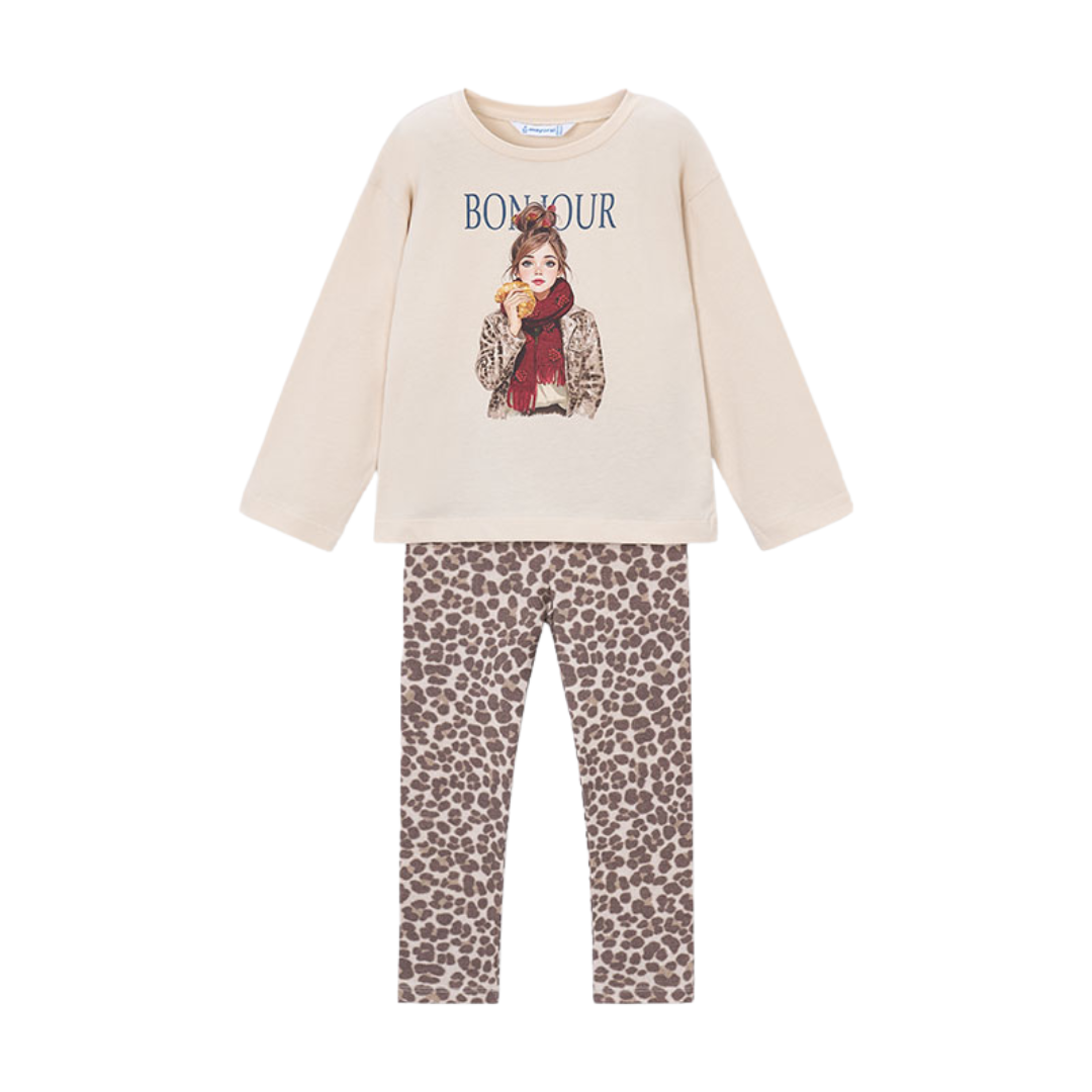Mayoral Girls Beige Leopard Print Leggings Set