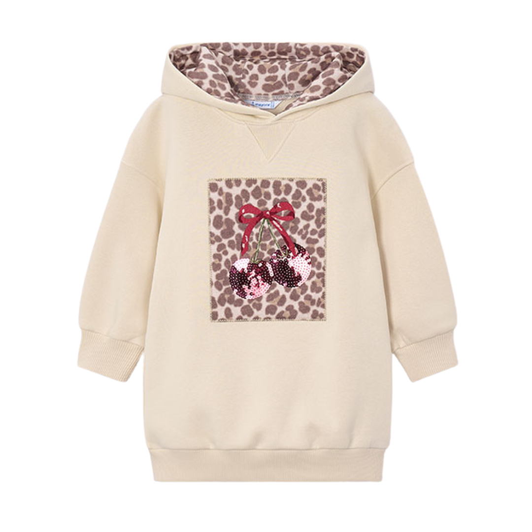 Mayoral Girls Cream Leopard Print Cherry Dress