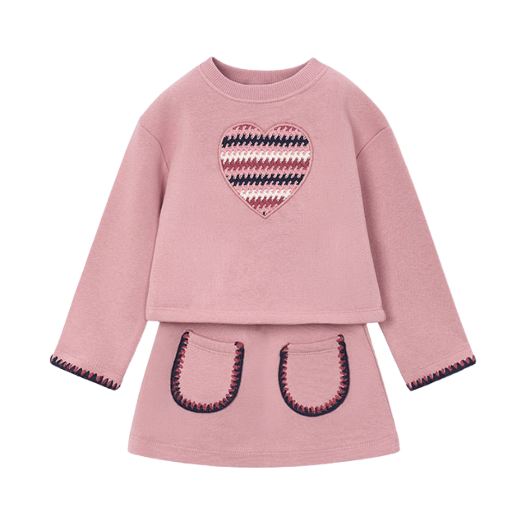 Mayoral Girls Pink Chevron Heart Skirt Set