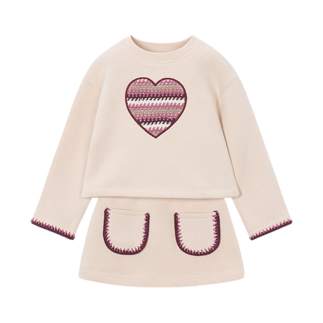 Mayoral Girls Cream Chevron Heart Skirt Set