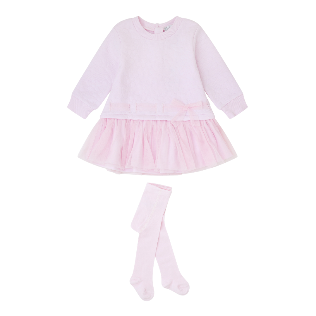 Tutto Piccolo Girls Pink Floral Dress With Tights